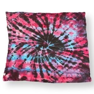 Hand tie dyed kitchen flour sack towel purple blue magenta black spiral